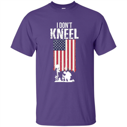 I Don't Kneel USA Flag T-Shirt Stand For The Flag Kneel For The Cross Purple
