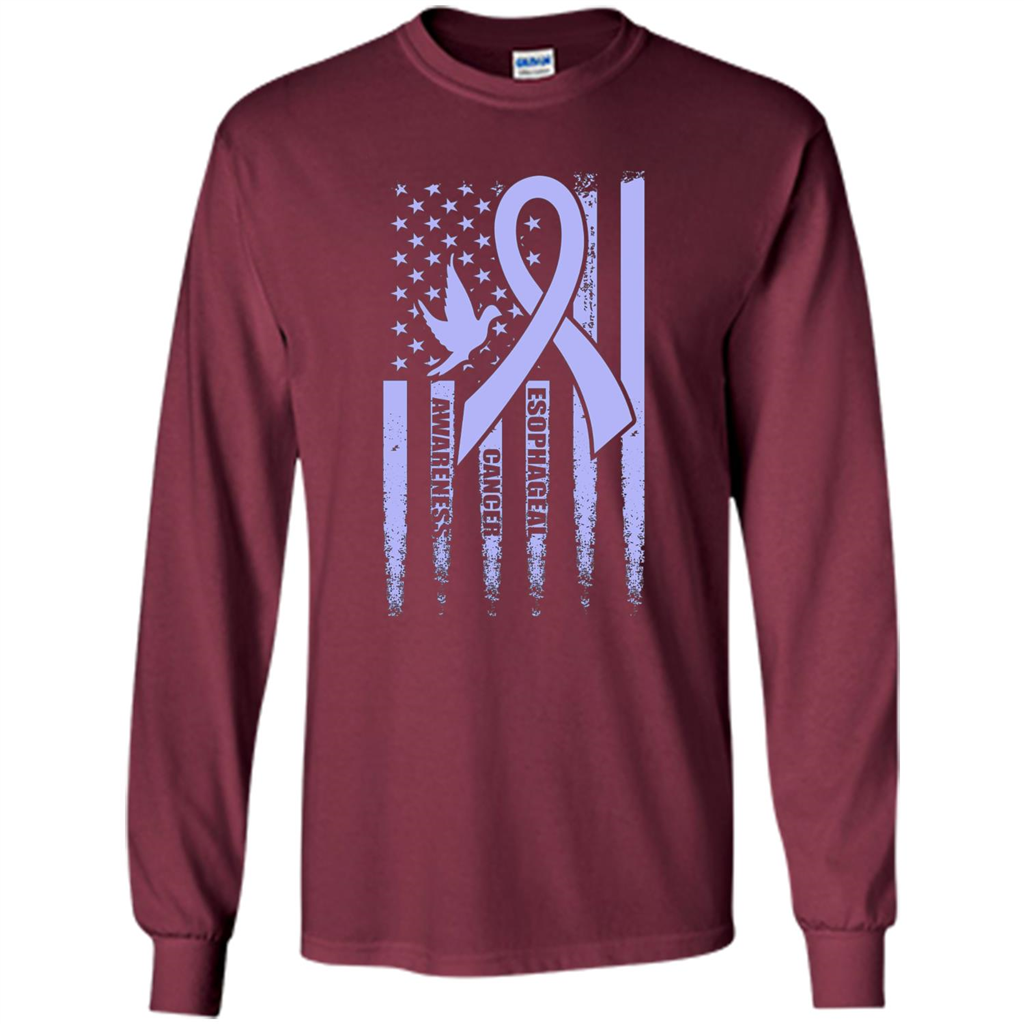 Esophageal Cancer USA Flag Periwinkle Ribbon and Dove T-shirt Maroon