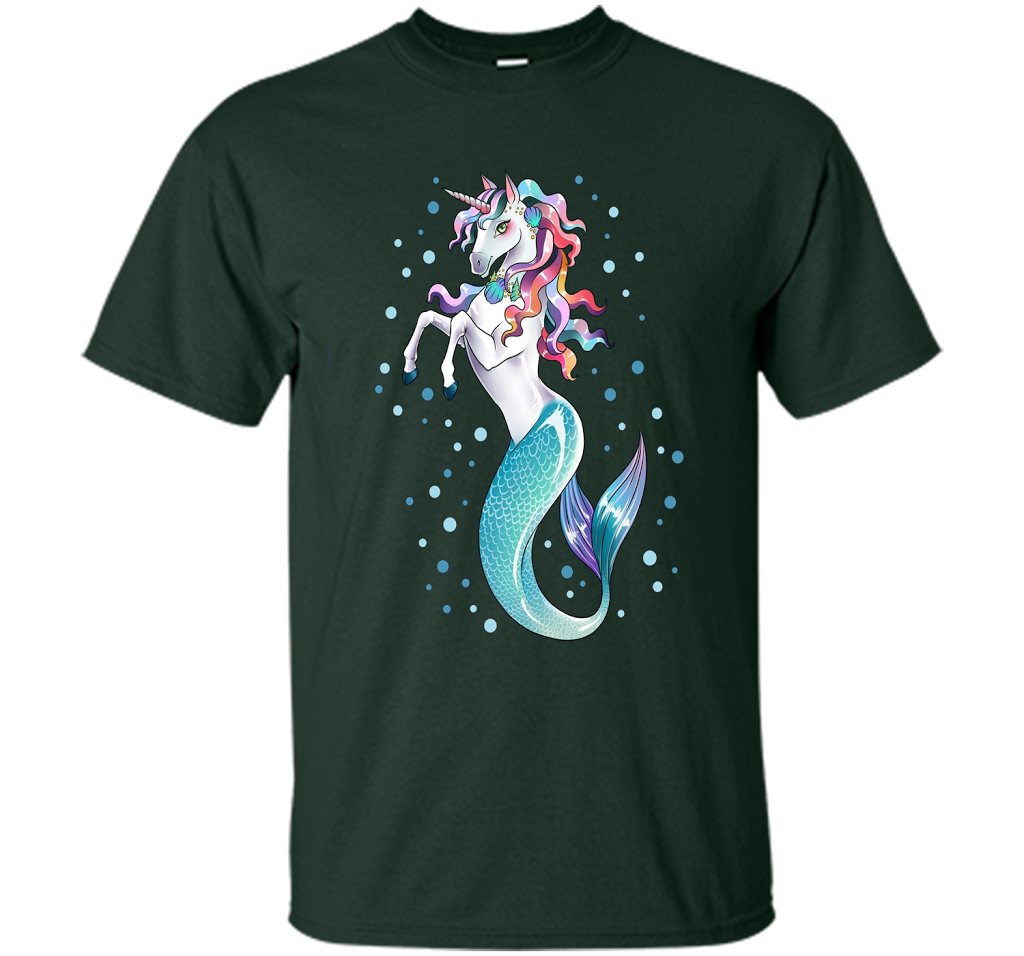 Unicorn Mermaid Mermicorn Cute T-shirt For Kids Forest Green