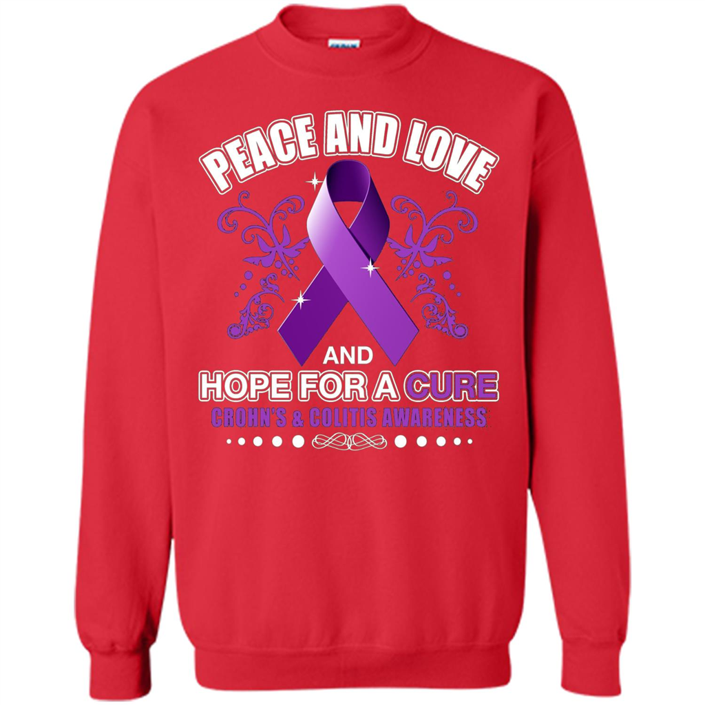 Peace And Love And Hope For A Cure Crohn's and Colitis Awareness T-shirt Red