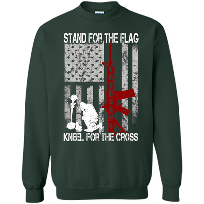 Mens Stand for the flag Kneel for the cross T Shirt Forest Green