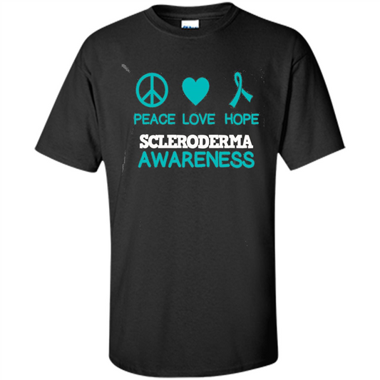 Scleroderma Awareness Ribbon Support T-shirt Peace Love Hope T-shirt Black