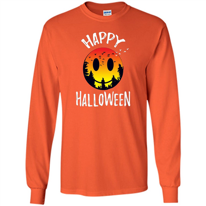 Cute Halloween T-shirt Spooky Camp Happy Face Emoji T-shirt Orange