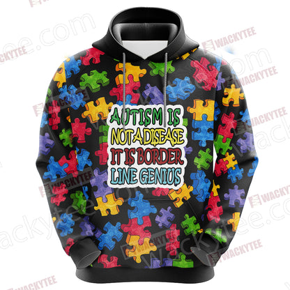 Autism Not A Disease It Is Border Line Genius Unisex 3D Hoodie
