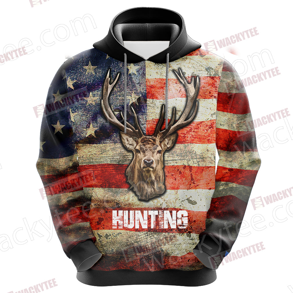 Hunting Us Flag Unisex Zip Up Hoodie Jacket