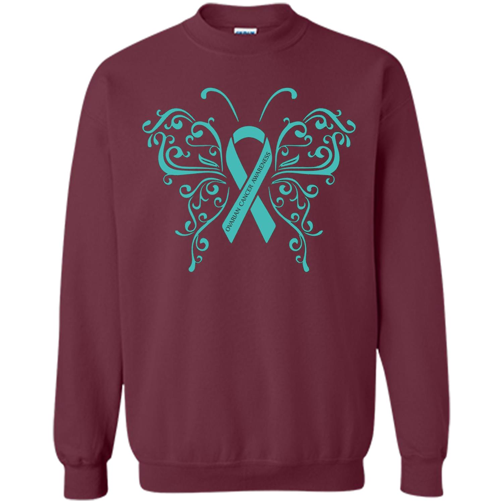 Ovarian Cancer Awareness Butterfly T-Shirt Maroon