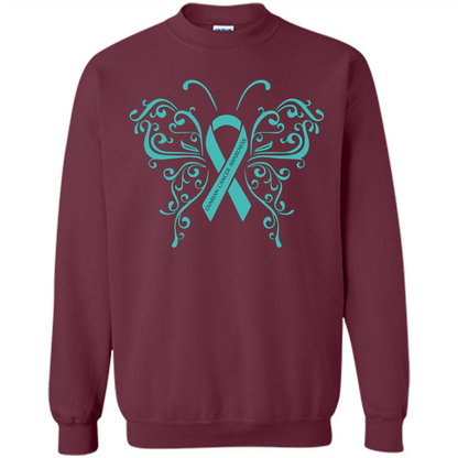 Ovarian Cancer Awareness Butterfly T-Shirt Maroon
