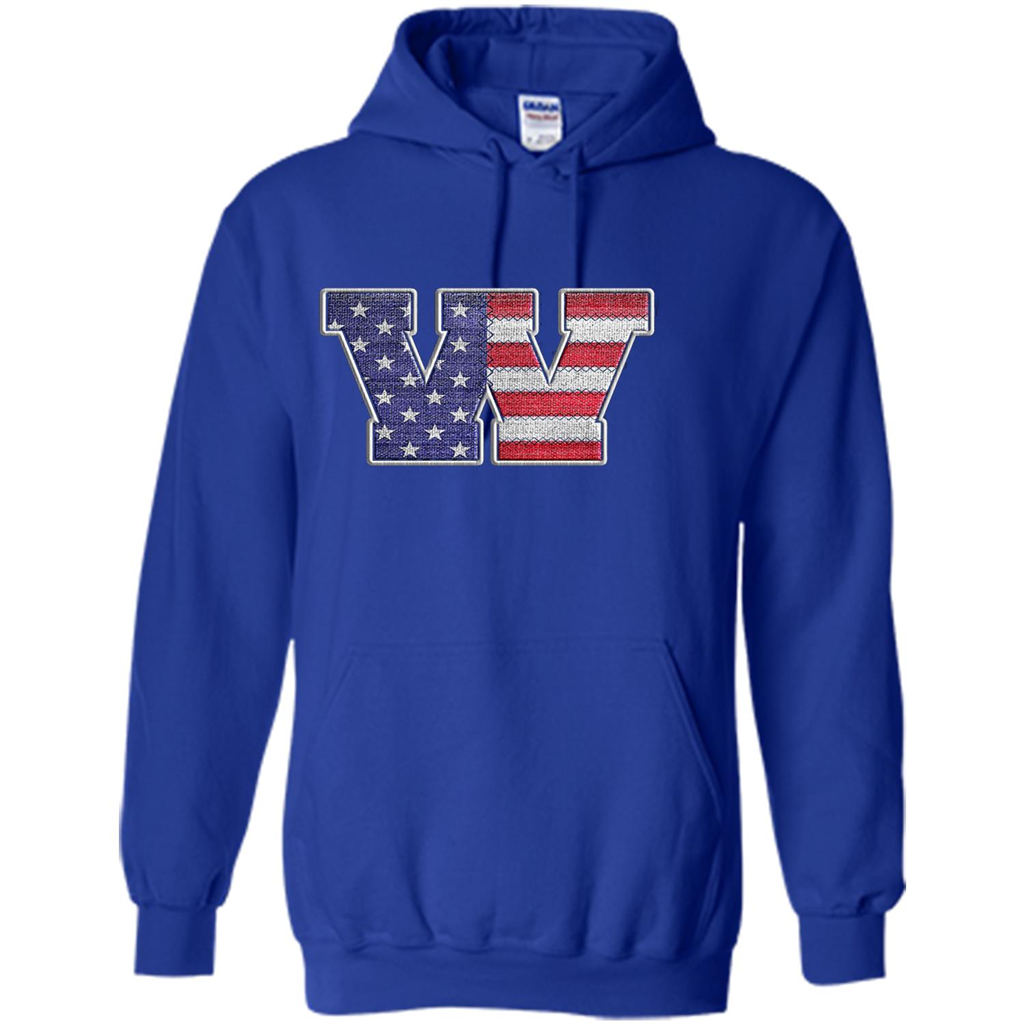 Patriotic T-shirt Letter W American Flag Embroidery Royal