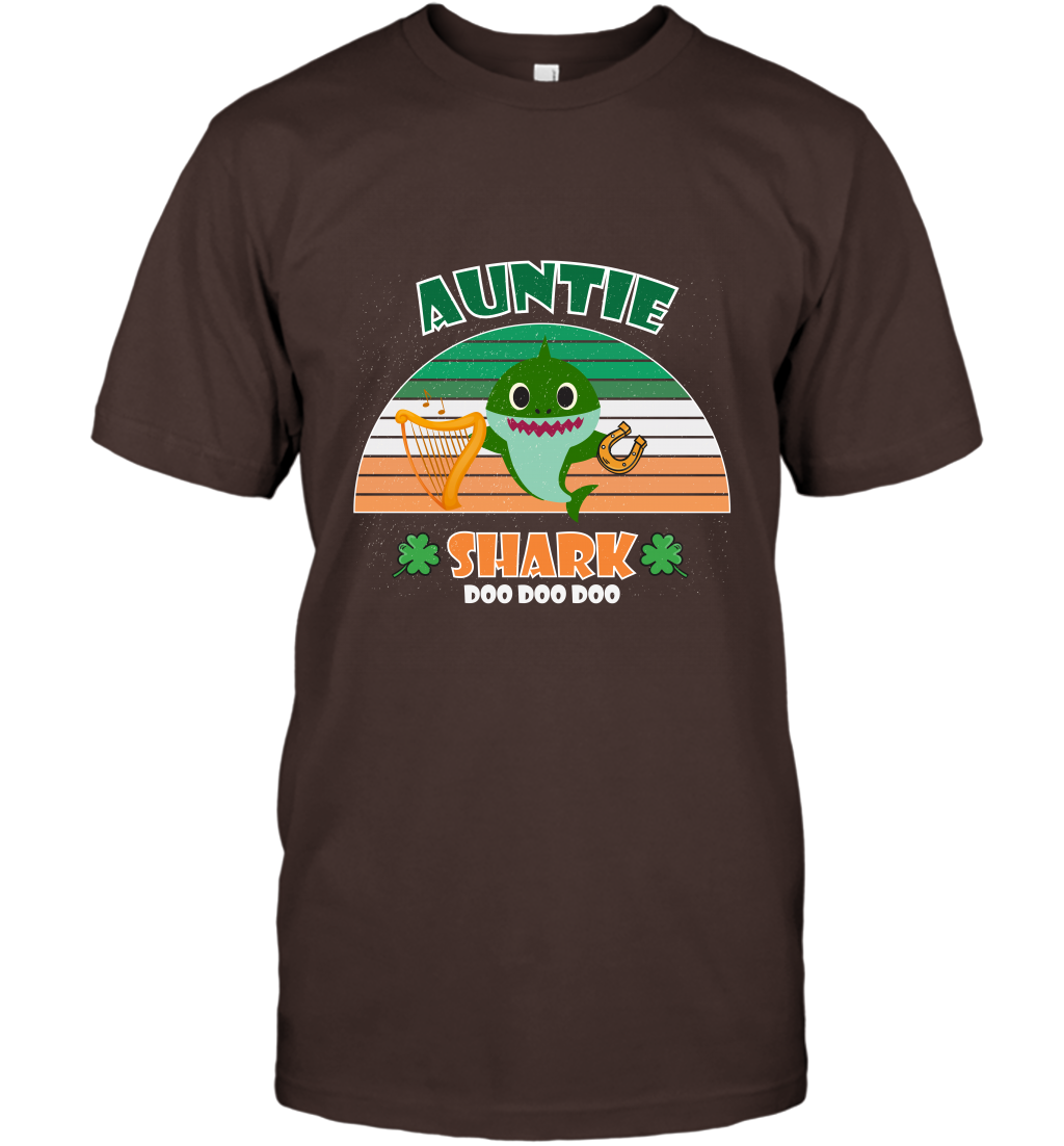 Irish Auntie Shark Saint Patricks Day Family Shirt T-Shirt Dark Chocolate