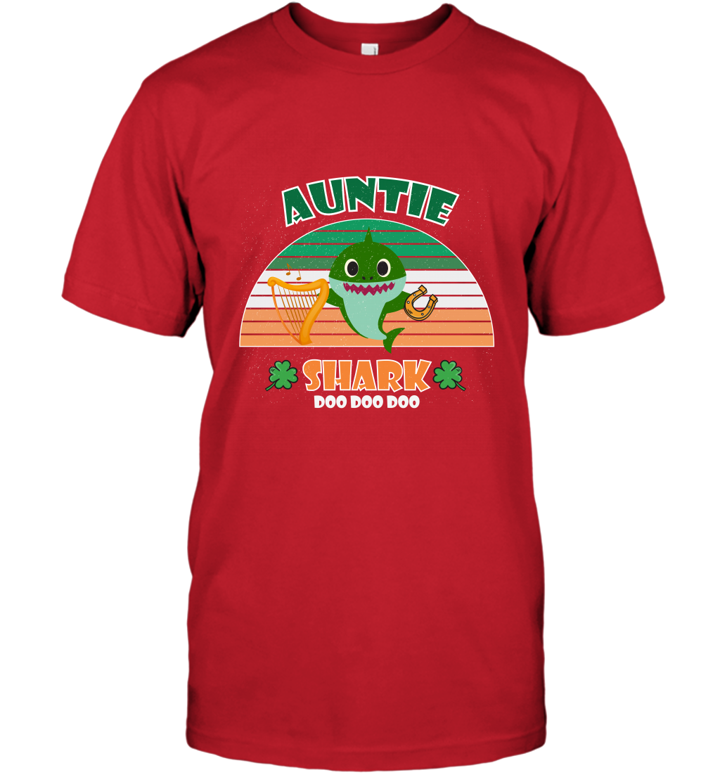 Irish Auntie Shark Saint Patricks Day Family Shirt T-Shirt Red