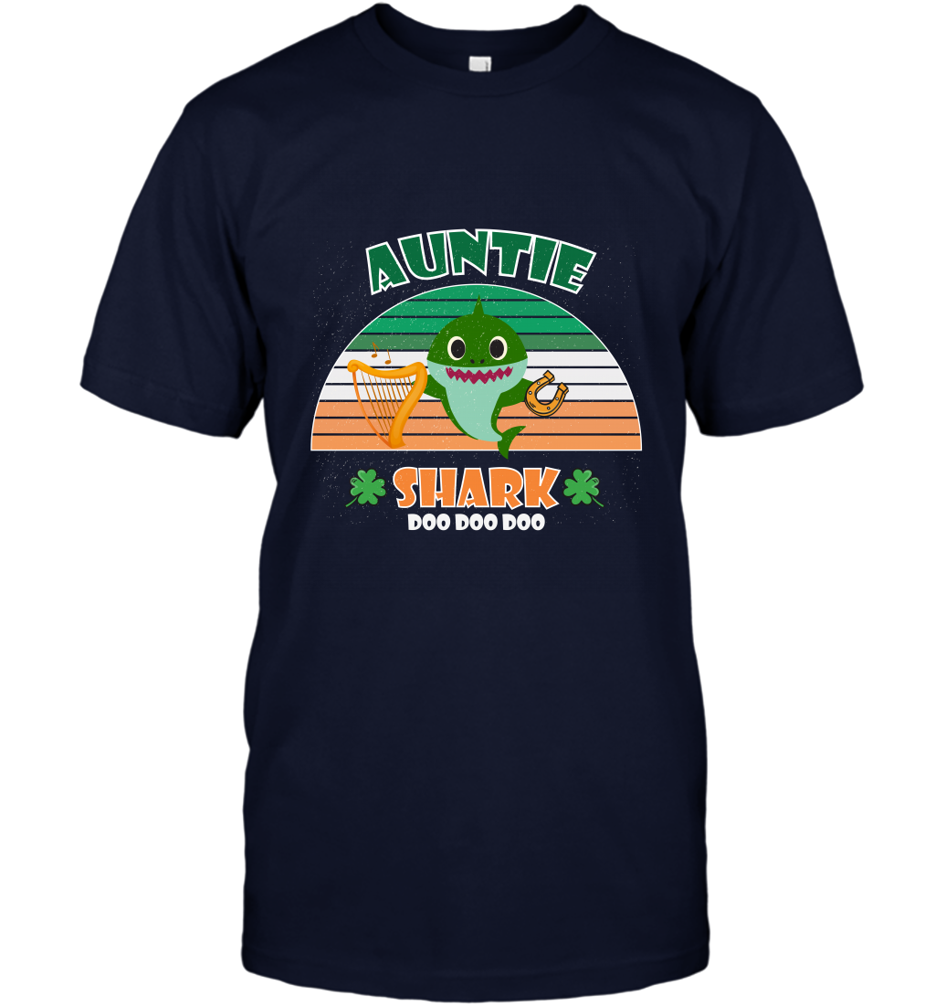Irish Auntie Shark Saint Patricks Day Family Shirt T-Shirt Navy