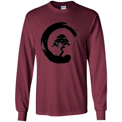 Bonsai Tree in Enso Circle - Buddhist Zen Calligraphy t-hirt Maroon