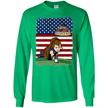 Female Pool Player on American Flag Patriotic T-shirt Irish Green