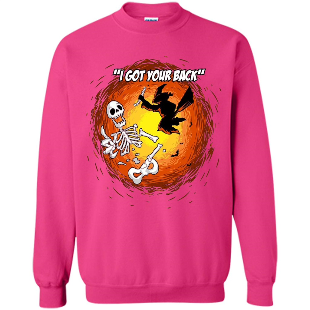 Funny Witch Skeleton Halloween 2017 I Got Your Back T-shirt Heliconia