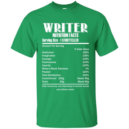Writer Nutrition Facts Serving Size T-shirt Irish Green