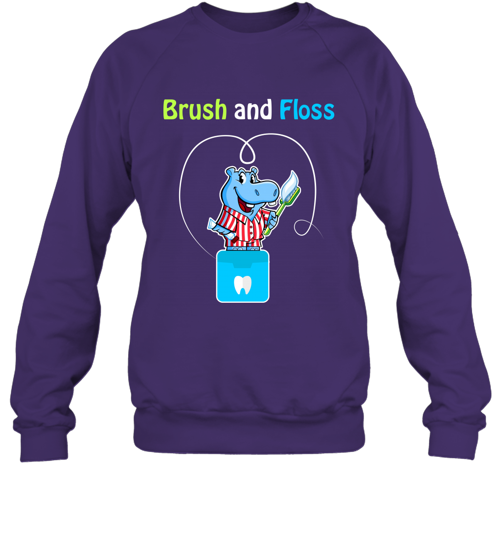 Brush Floss Hippo Shirt Sweatshirt Sweatshirt Purple