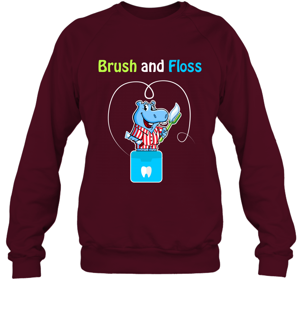 Brush Floss Hippo Shirt Sweatshirt Sweatshirt Maroon