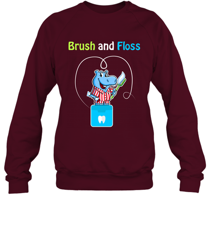 Brush Floss Hippo Shirt Sweatshirt Sweatshirt Maroon