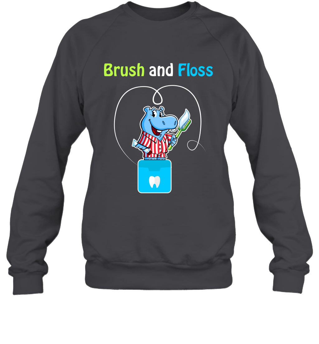 Brush Floss Hippo Shirt Sweatshirt Sweatshirt Dark Heather