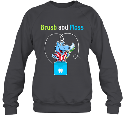 Brush Floss Hippo Shirt Sweatshirt Sweatshirt Dark Heather