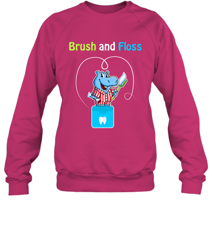 Brush Floss Hippo Shirt Sweatshirt Sweatshirt Heliconia