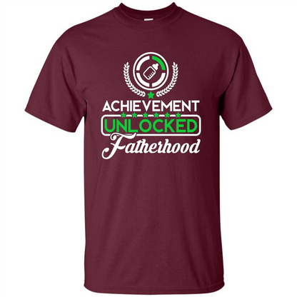 First Father's Day T-shirt Achievement Unlocked Fatherhood Maroon