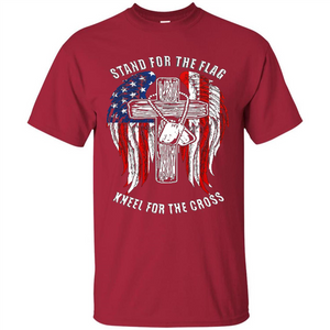 Military T-shirt Stand For The Flag Kneel For The Cross