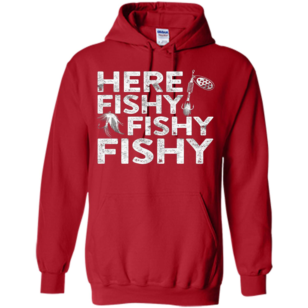 Funny Fisherman T-shirt Here Fishy Fishy Fishy T-Shirt Red