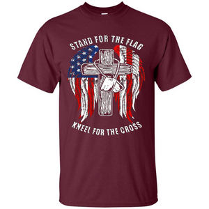 Military T-shirt Stand For The Flag Kneel For The Cross