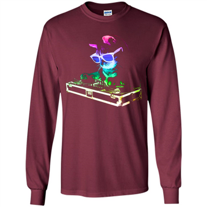 Cat Lover T-shirt House Cat Rainbow DJ Kitty Maroon