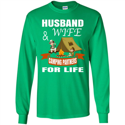 Camping Family T-shirt Husband And Wife Camping Partners For LIfe Irish Green