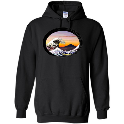 Classic Japanese Zen Art T-shirt, Kanagawa Great Wave Enso Black