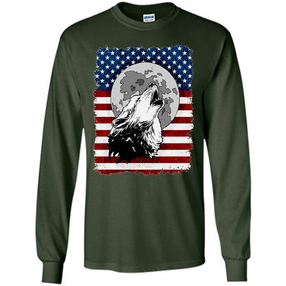 Howling Wolf On American Flag Patriotic T-shirt Forest Green