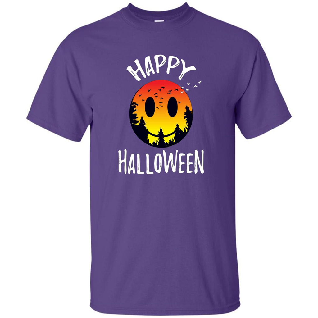Cute Halloween T-shirt Spooky Camp Happy Face Emoji T-shirt Purple