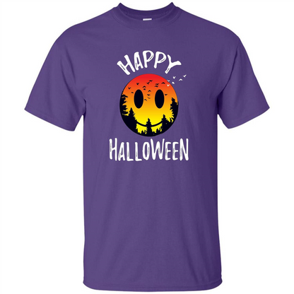 Cute Halloween T-shirt Spooky Camp Happy Face Emoji T-shirt Purple