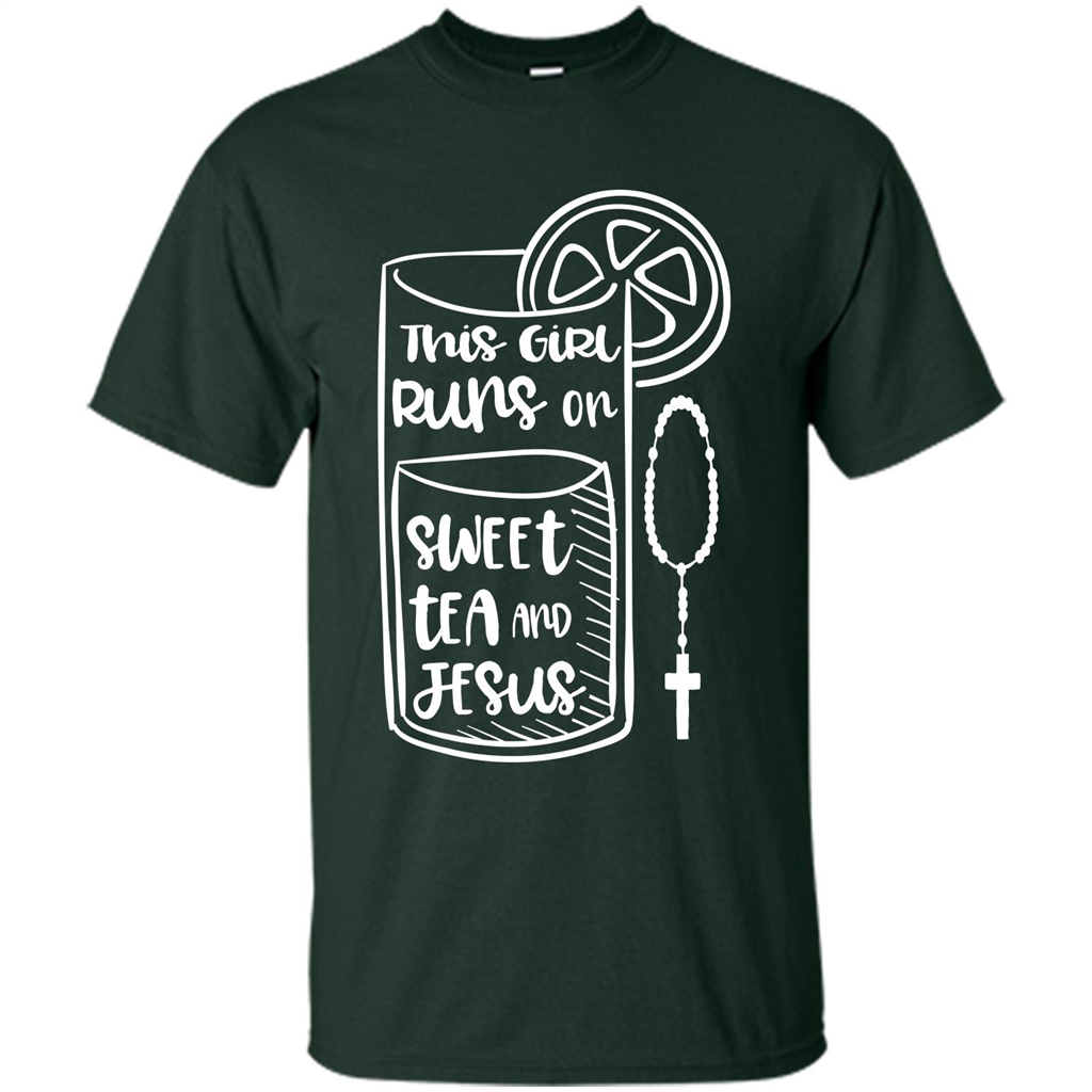 Christian T-shirt This Girl Runs on Sweet Tea and Jesus T-shirt Forest Green