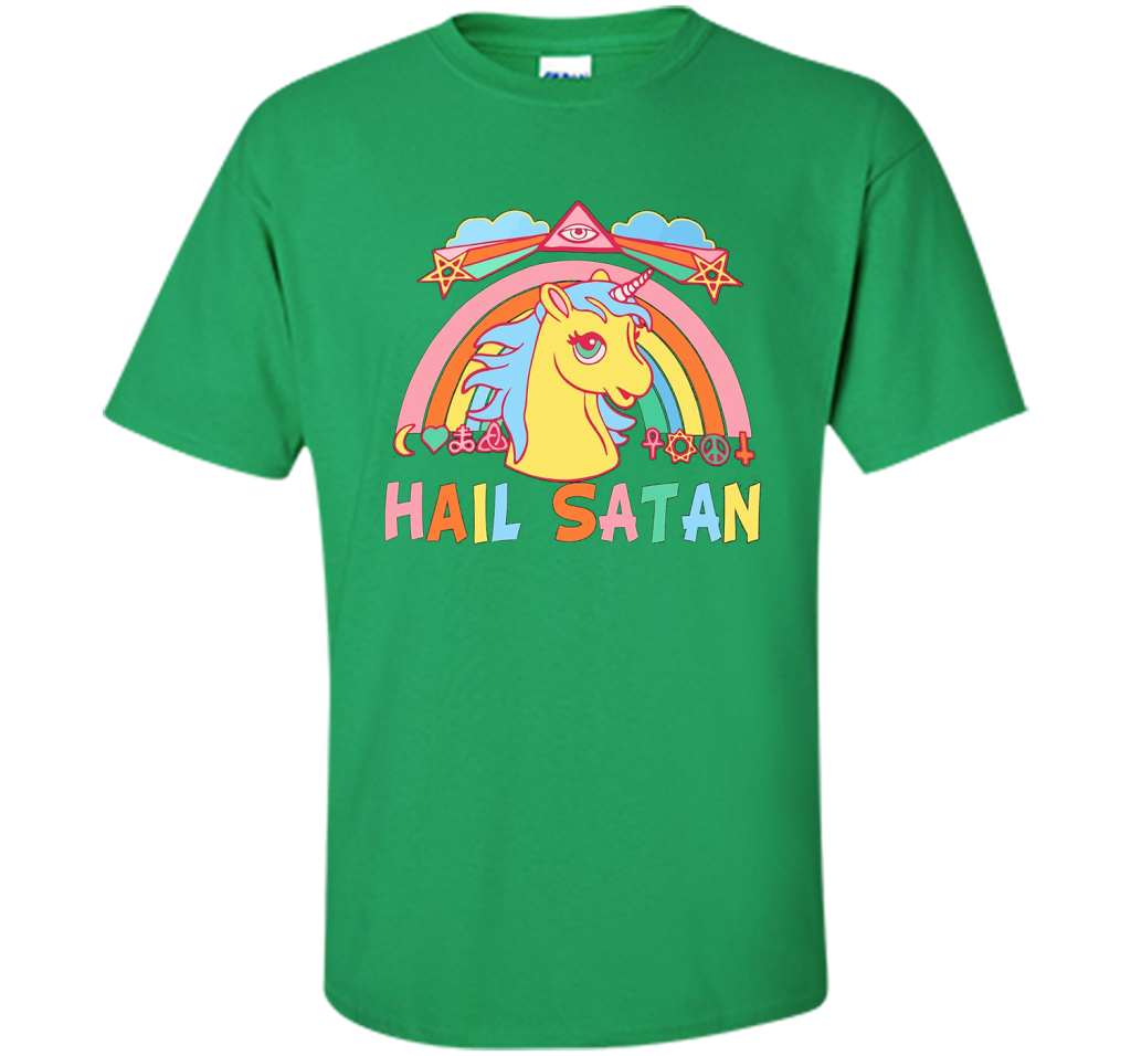 Unicorn Hail Satan Death Metal Rainbown T-shirt Irish Green