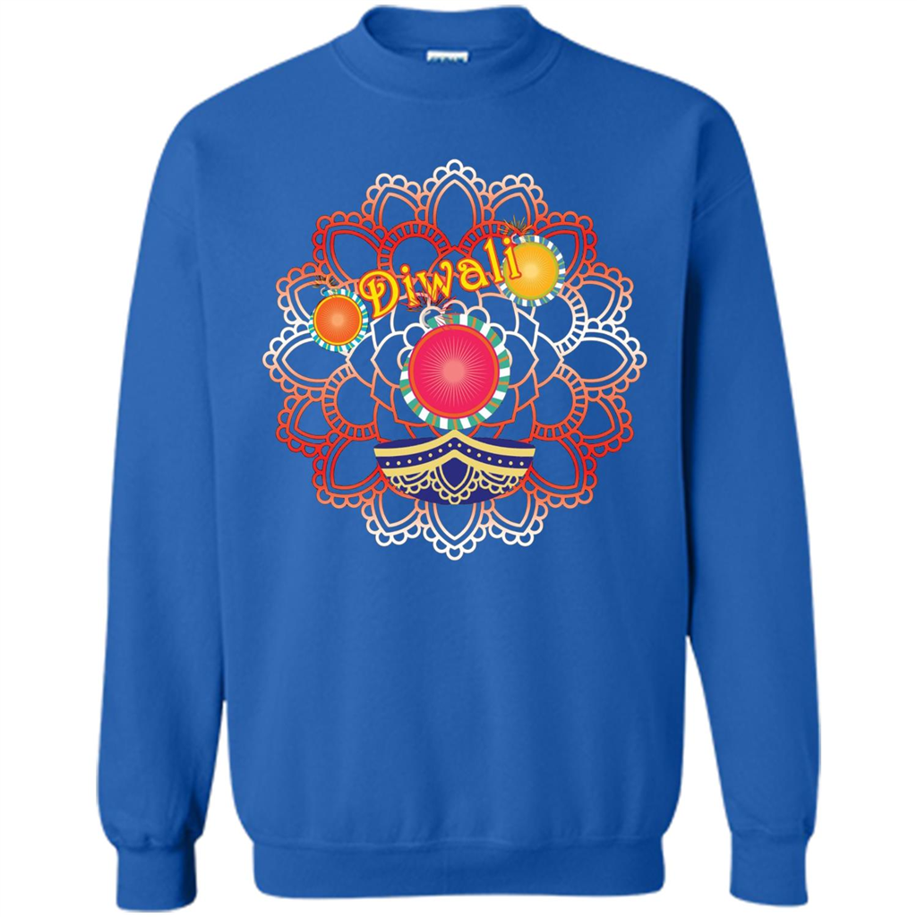 Diwali T-shirt Vibrant Rangoli Lamp And Firecrackers Diwali Tshirt Royal