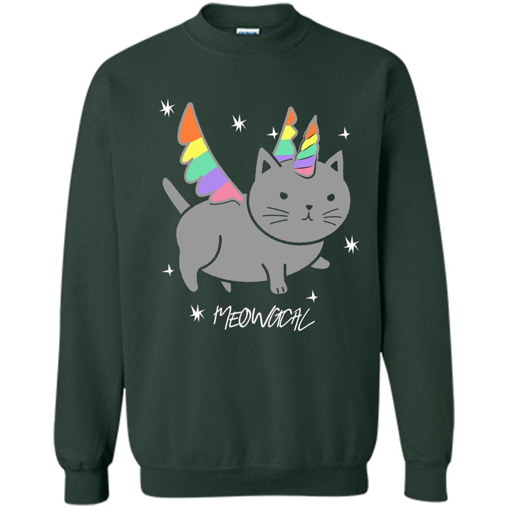 Funny Meowgical Cat Unicorn T-shirt For Cat Lover Forest Green