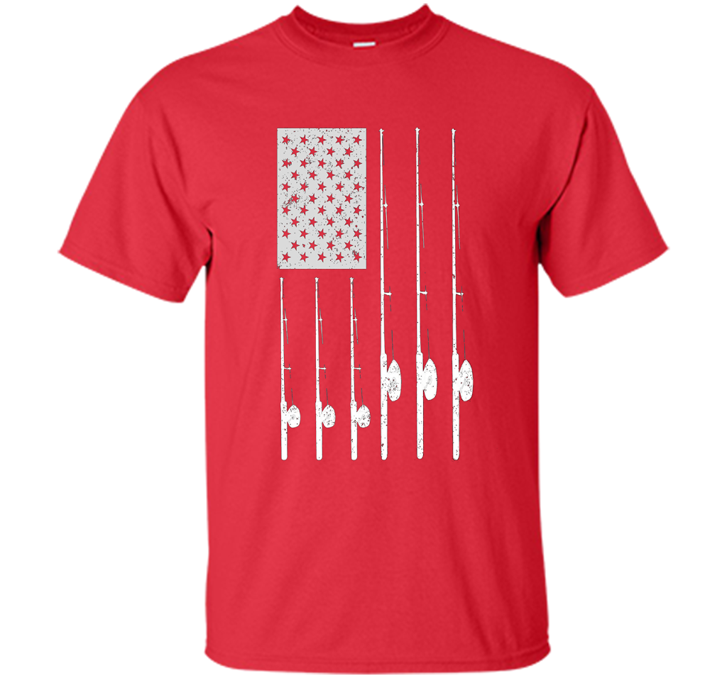 Patriotic Fishing T-Shirt with American USA Flag Great Gift shirt Red