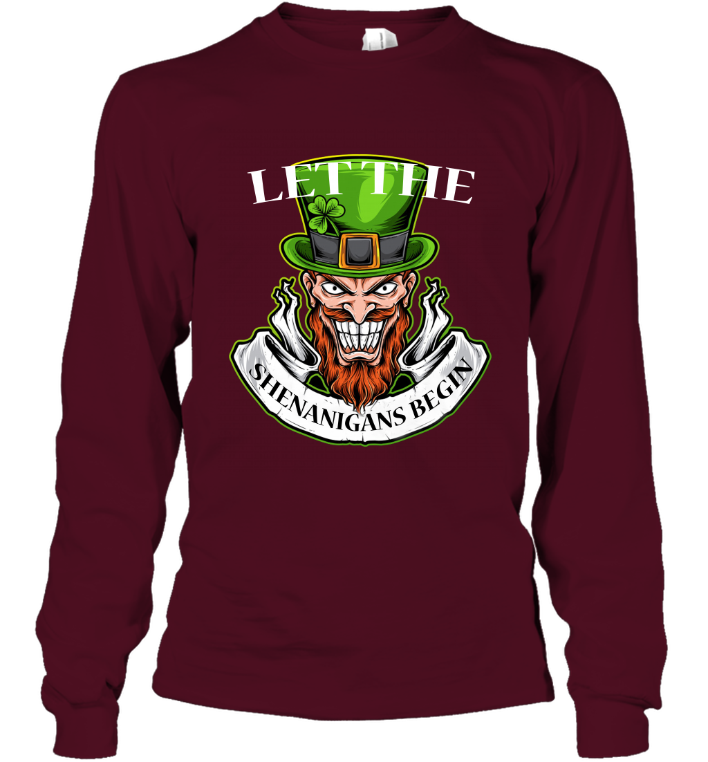 Let The Shenanigans Begin Irish Shirt Long Sleeve T-Shirt Maroon