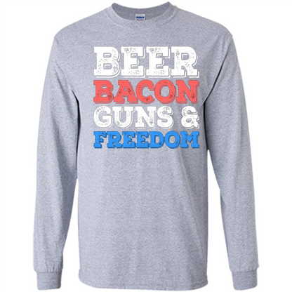 Beer Bacon Guns And Freedom T-Shirt Fourth of July Gift Sport Grey