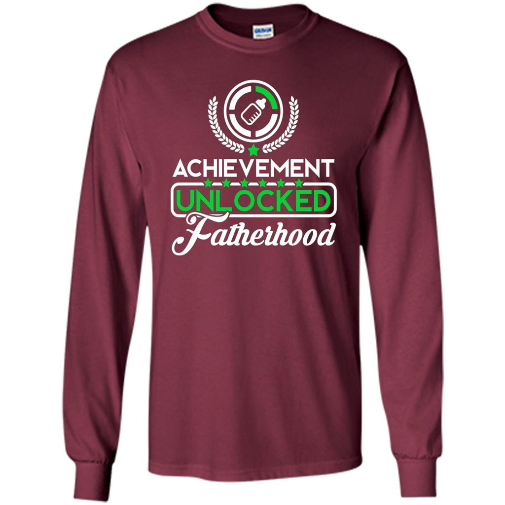First Father's Day T-shirt Achievement Unlocked Fatherhood Maroon