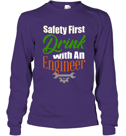 Safety First Drink With A Engineer Saint Patricks Day Shirt Long Sleeve T-Shirt Purple