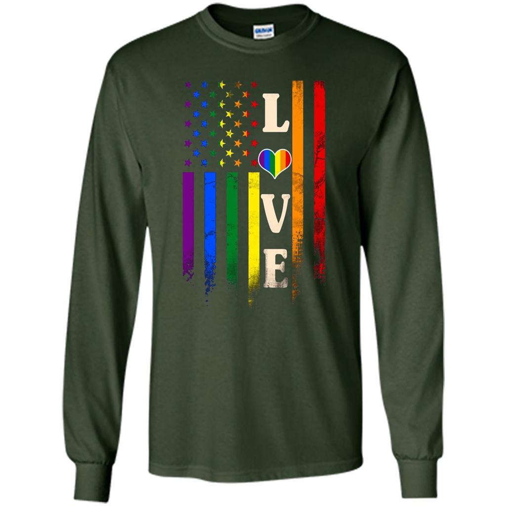 LGBTQ Pride T-shirt Love Rainbow Heart Flag Forest Green