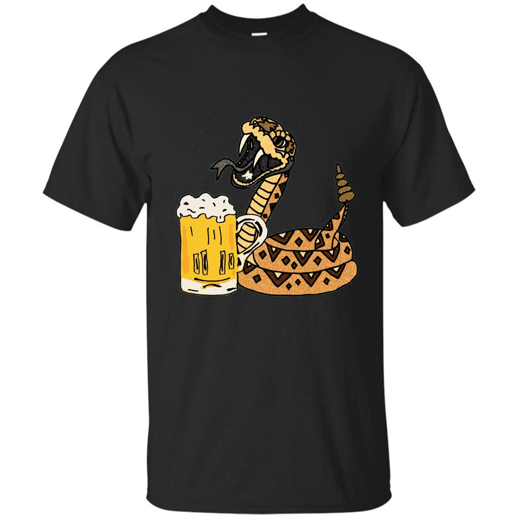 Smiletodaytees Funny Rattlesnake Drinking Beer T-shirt Black