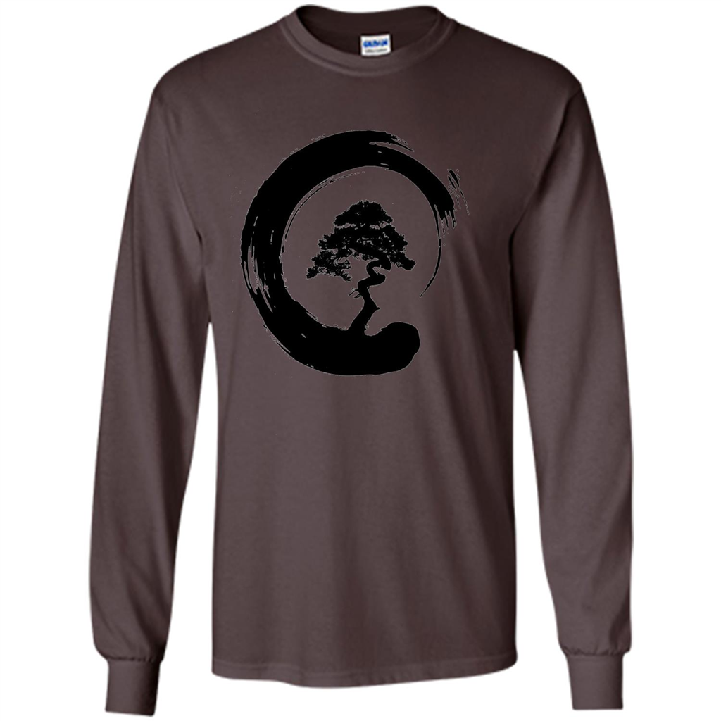 Bonsai Tree in Enso Circle - Buddhist Zen Calligraphy t-hirt Dark Chocolate