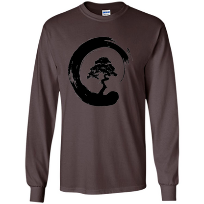 Bonsai Tree in Enso Circle - Buddhist Zen Calligraphy t-hirt Dark Chocolate