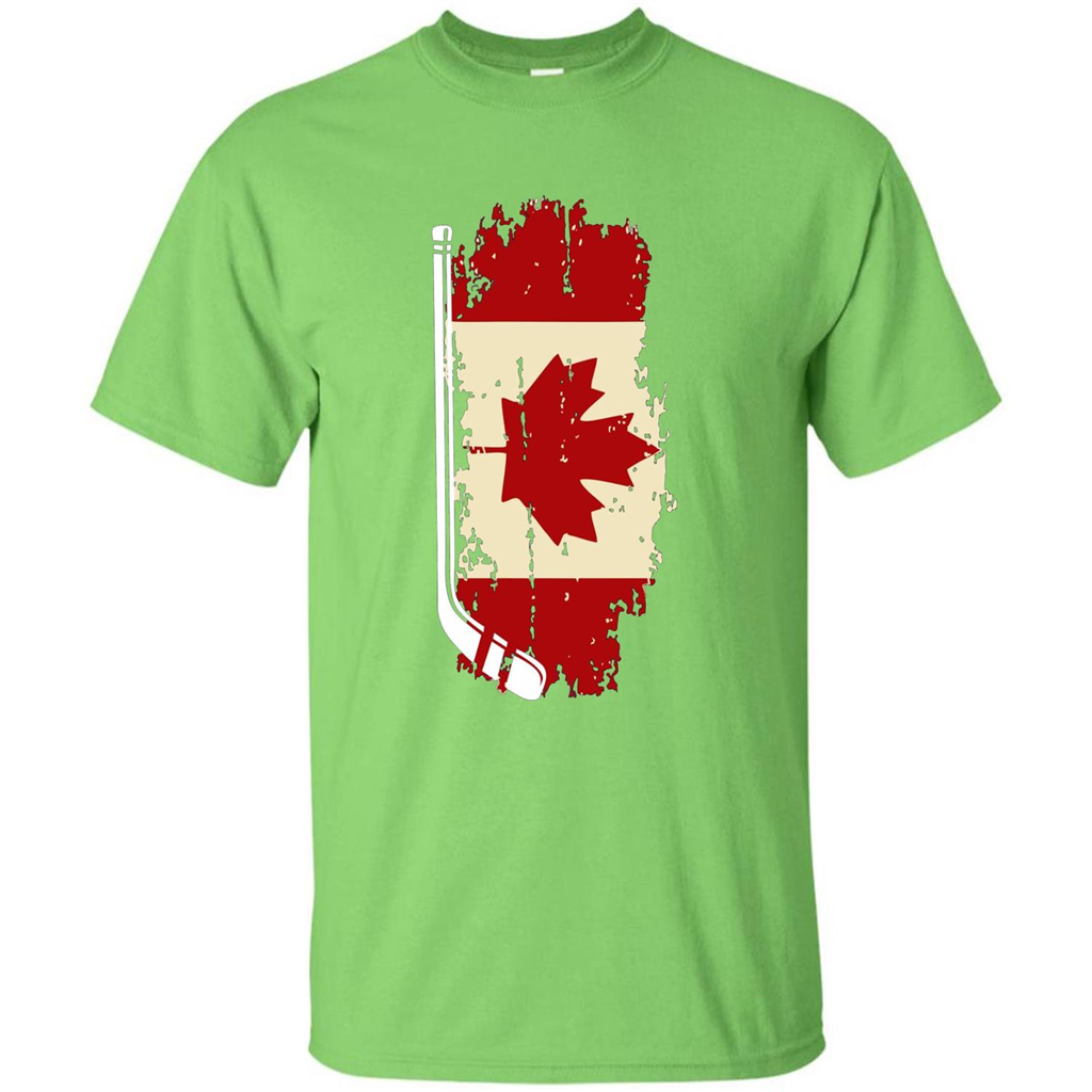 Canada Hockey Funny T-Shirt Canada Hockey Flag T-shirt Lime