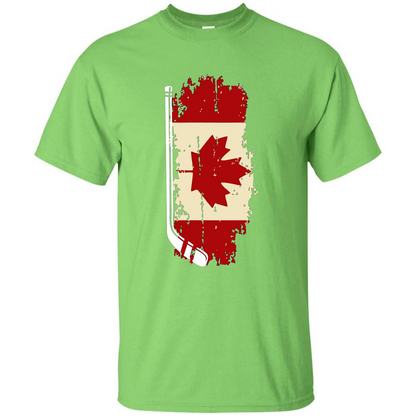 Canada Hockey Funny T-Shirt Canada Hockey Flag T-shirt Lime